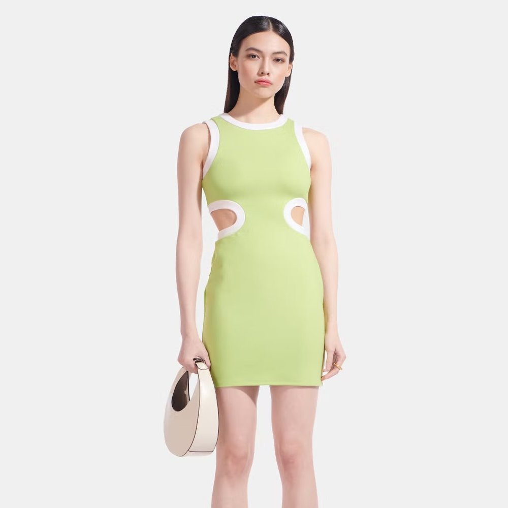 NWT STAUD MINI DOLCE DRESS LIME WHITE